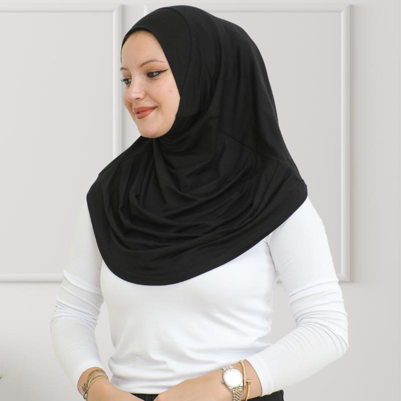 Schlichter, gebrauchsfertiger Hijab für Frauen, muslimische Instant-Turbane, weicher Jersey-Schal, islamische Kleidung, lange Hijabs, Abaya schwarz