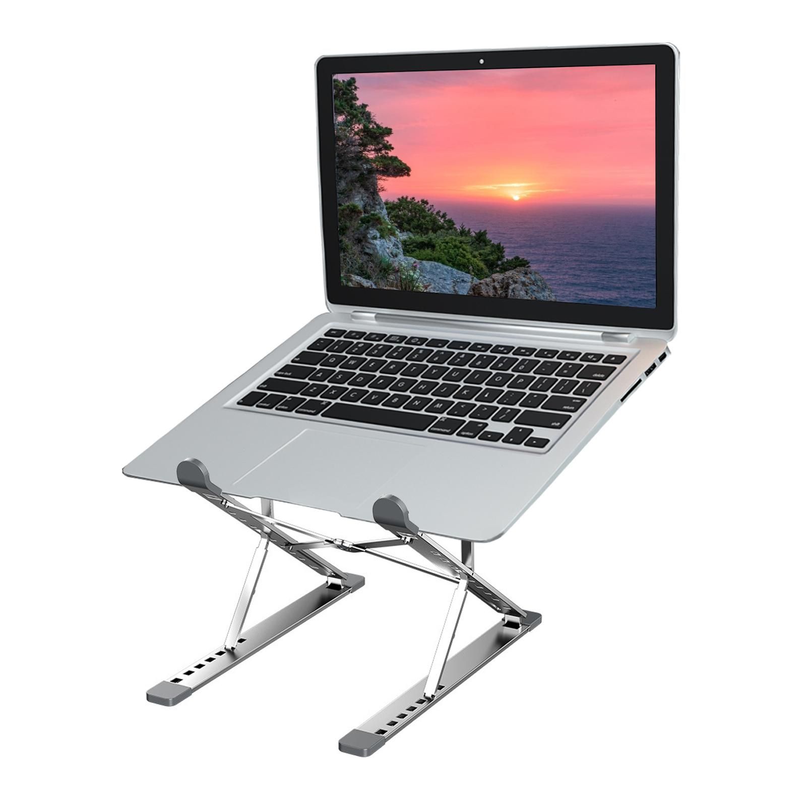 Tragbarer Laptop-Ständer, ergonomischer Laptop-Riser aus Aluminiumlegierung, doppelte Höhenverstellung, faltbar silber