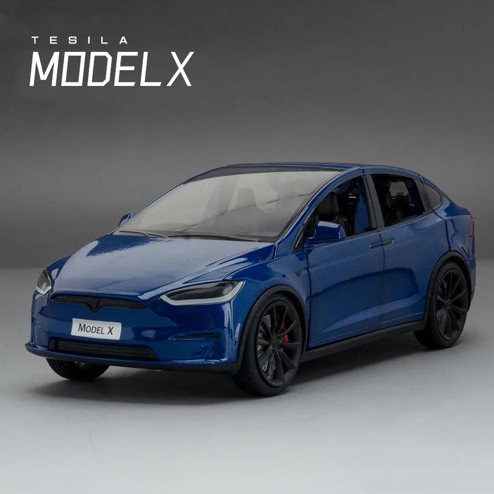 1:24 Tesla Model X Tesla Model 3 Legierung Druckguss Spielzeugauto Modell Ton und Licht Kinderspielzeug Sammlerstücke Geburtstagsgeschenk blau