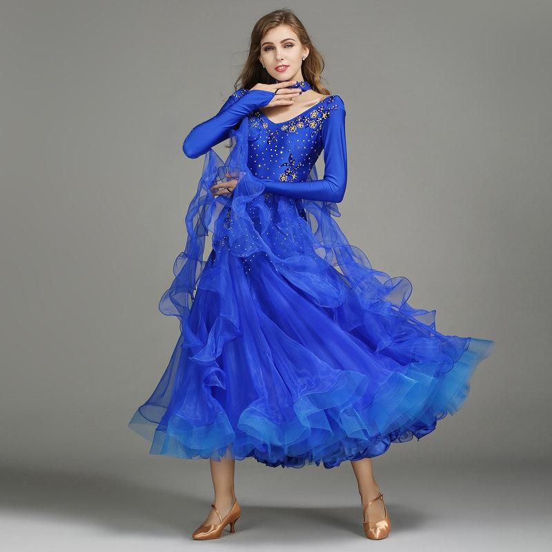 Ballsaal-Tanzkleid Damen Moderne Tanzkleidung Langarm Günstige Kostüme XS blau