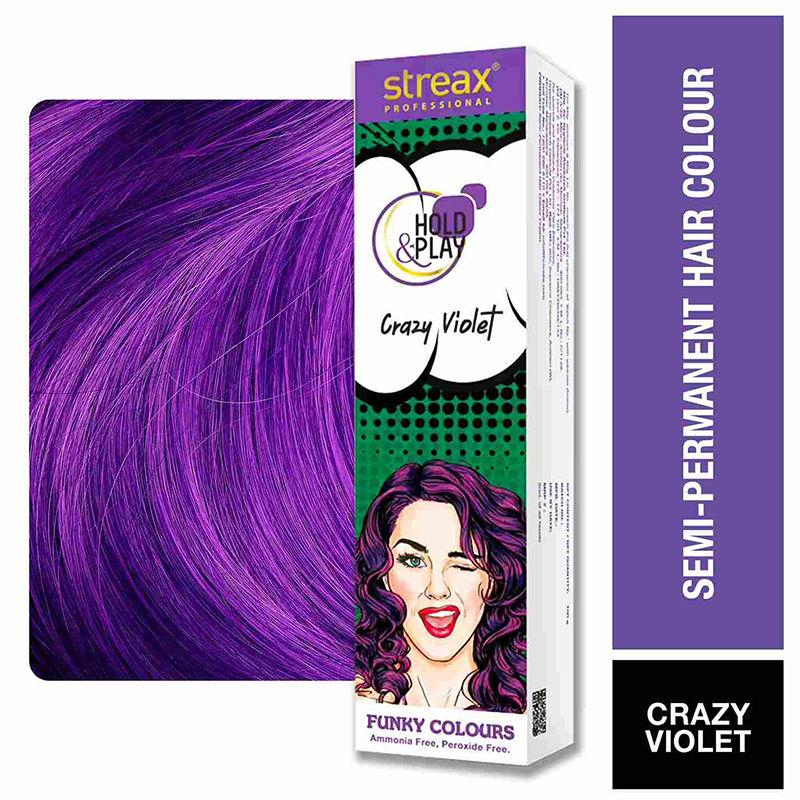 Streax Professional Crazy Violet Semi-permanente Haarfarbe Ammoniakfrei Einfache DIY-Anwendung Langanhaltende Lebendige Lila Haarfarbe Für Auffällige Highlights 100ml