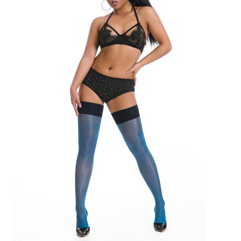 Damen-Strümpfe mit Ölglanz, glänzend, hohe Strümpfe, sexy Damen, Glanzbeine, Patchwork-Seidenstrumpf One size