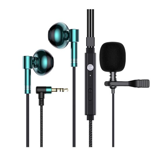 C81 Kabelgebundene Kopfhörer, Dual-Mikrofon, In-Ear-Kopfhörer, ergonomische Geräuschunterdrückung, rechtwinklige Aufnahme, Live-Streaming, Gaming-Ohrhörer grün