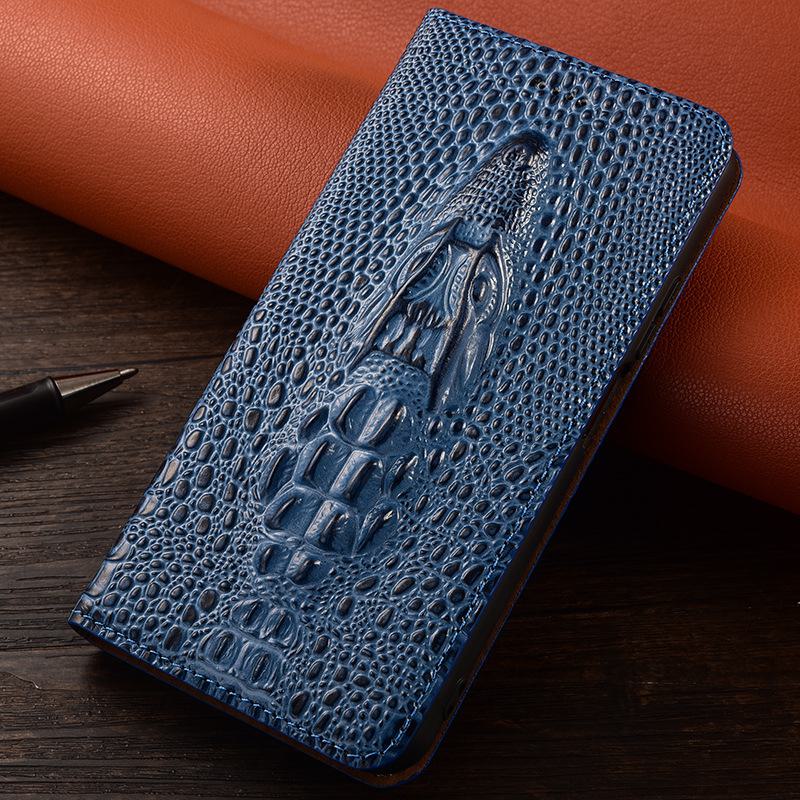 Klapphülle aus echtem Leder für Huawei P30 Pro, P30 Lite, Nova 4e mit Krokodilkopf-Design. P30