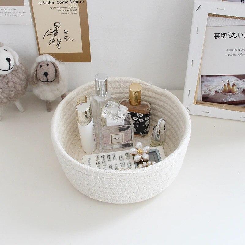 Aufbewahrungskörbe aus Baumwollseil, gewebt, für den Schreibtisch, Kleinigkeiten, Kinderspielzeug, Organizer-Box, Baby, schmutzige Kleidung, Wäschekorb