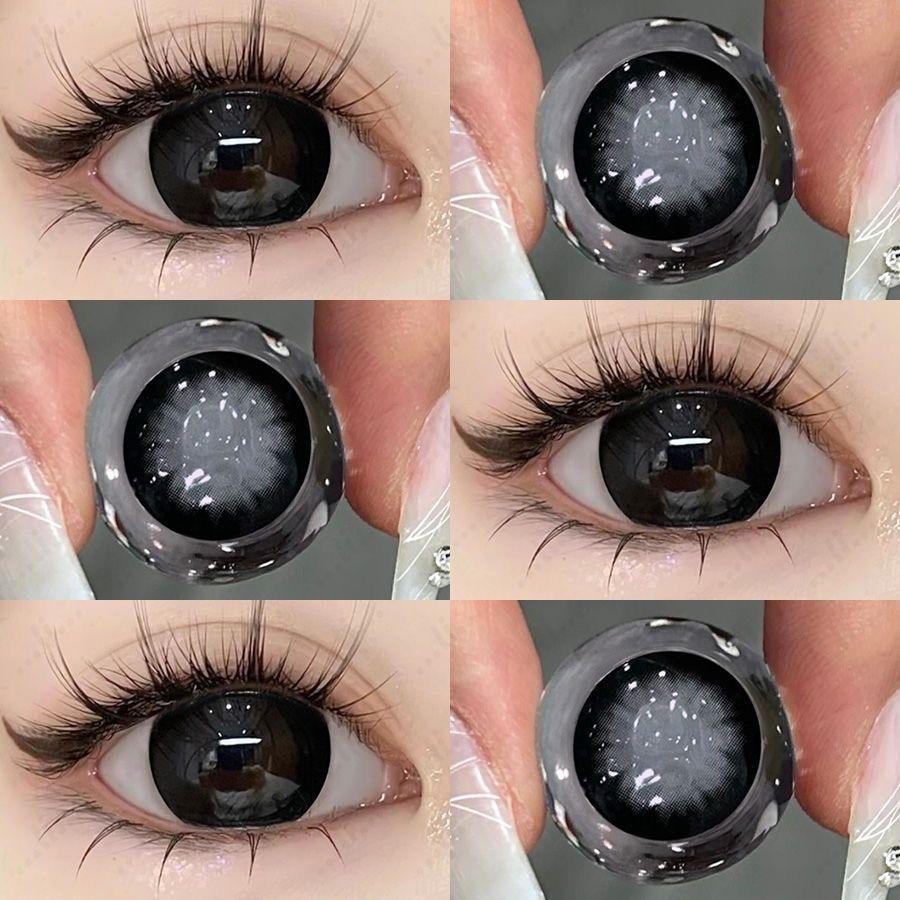 Mill Creek 1 Paar natürliche dunkelgraue Kontaktlinsen, große Augen, extra große Augen, 14,0/14,2/14,5 mm, großer Durchmesser, weiche Hydrogel-Kontaktlinsen, Güteklasse 0 schwarze bohne