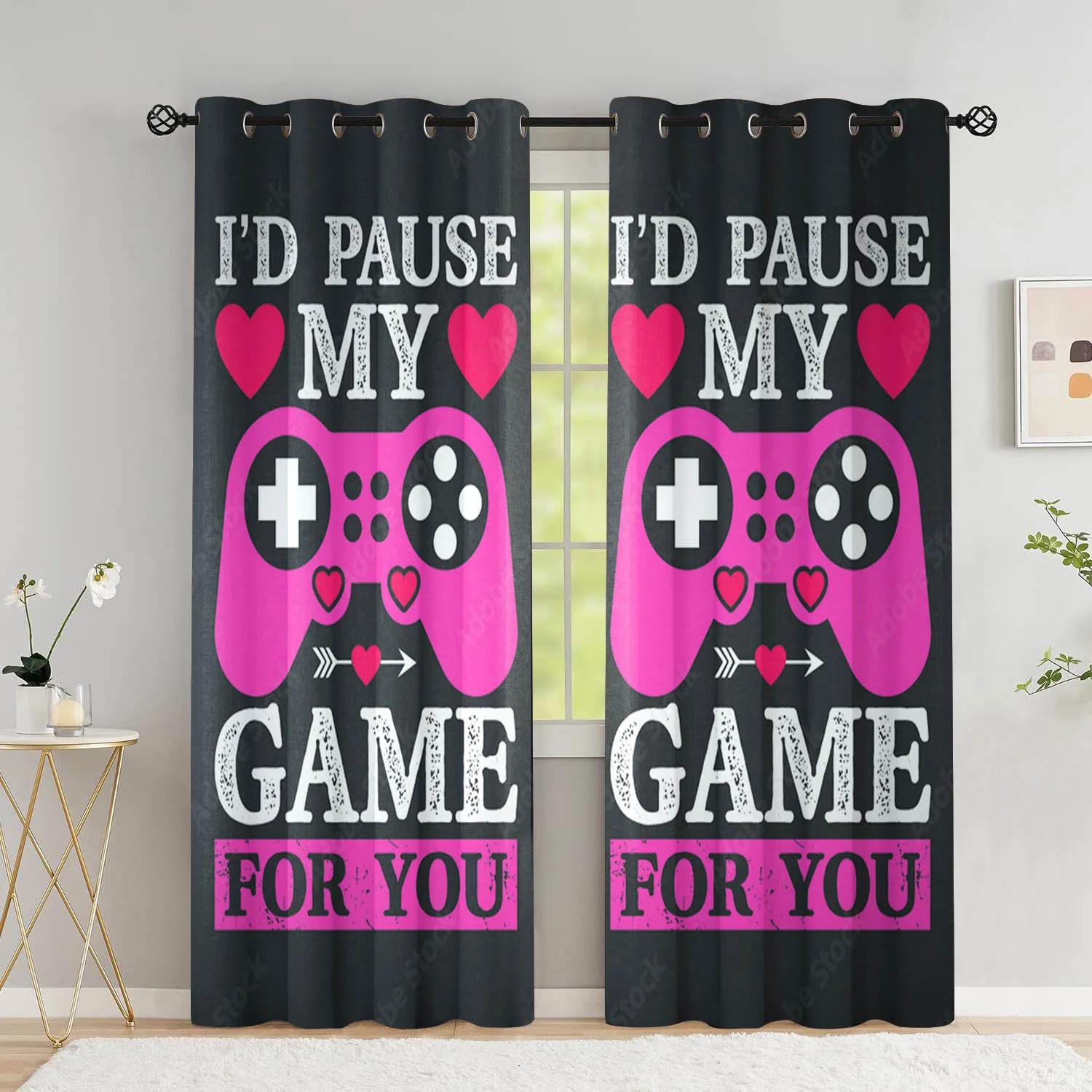 Cartoon Gamepad Hochverdunkelnde Vorhänge für das Schlafzimmer Graffiti-Wörter Videospiele Fensterdekoration Spielspieler Wohnzimmerdeko W55 X H120cm X 2&Grommet Top
