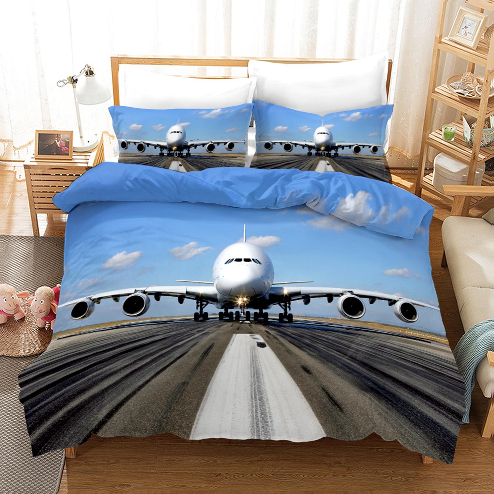 3D-Flugzeug-Bettwäsche-Set, Transport-Steppdecke und Kissenbezug, 2/3 Stück, AU180 x 210, Einzel-/Doppelbett, Weihnachtsgeschenk, Jungenzimmer, weiche Heimtextilien AU Double 180x210cm