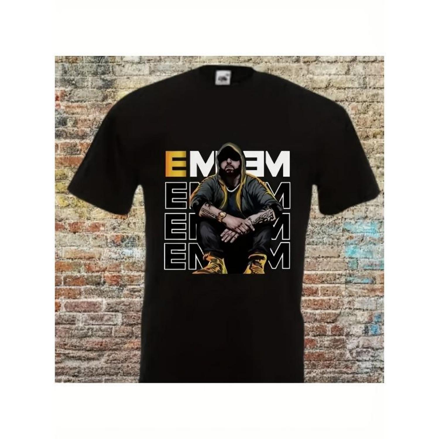 Herren Eminem Bedrucktes Hip Hop T-Shirt - Baumwolle, Kurzarm Rundhals Freizeitshirt für Konzerte, Festivals und Alltagskleidung XXXL