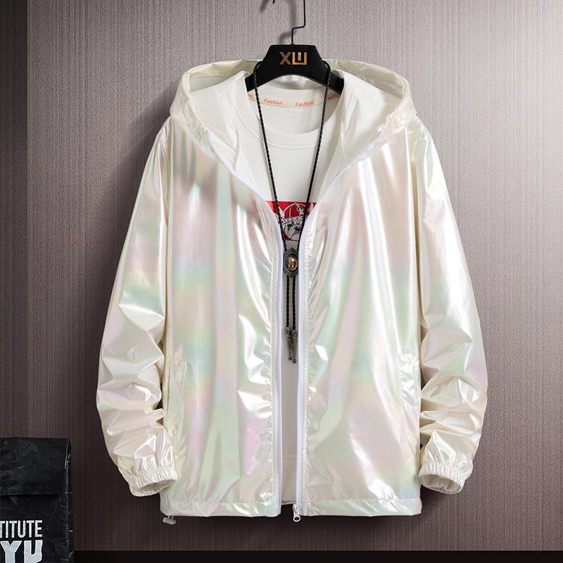 Sommer bunte reflektierende Sonnenschutzkleidung Jacke für Herren: Ultra-dünne Eis-Seide Bunte Leichte Jacke für Paare, Trendiger Farbverlauf-Mantel 6XL weiß