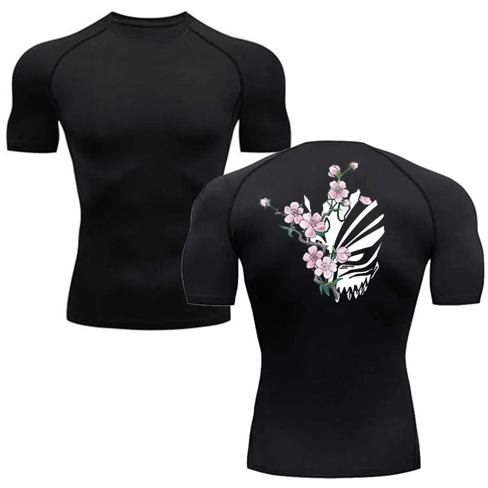 Anime Bleach Herren Sport BJJ Rashguard MMA Kompressions-T-Shirt Herren Fitnessstudio Fitness Boxen Trikots Schnelltrocknend Workout Atmungsaktives T-Shirt Tops M
