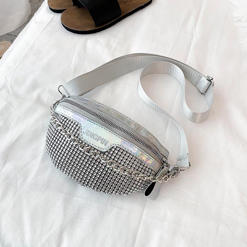 Lässige Strass-Hüfttasche Glänzende Kristall-Bauchtaschen Umhängetaschen Abend KTY 20x6x13cm silber