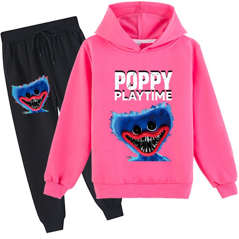 3D-Hoodie-Set für Kinder Huggy Wuggy Pullover-Trainingsanzug Poppy Playtime Kinderpullover + Hose 100cm persische rosa
