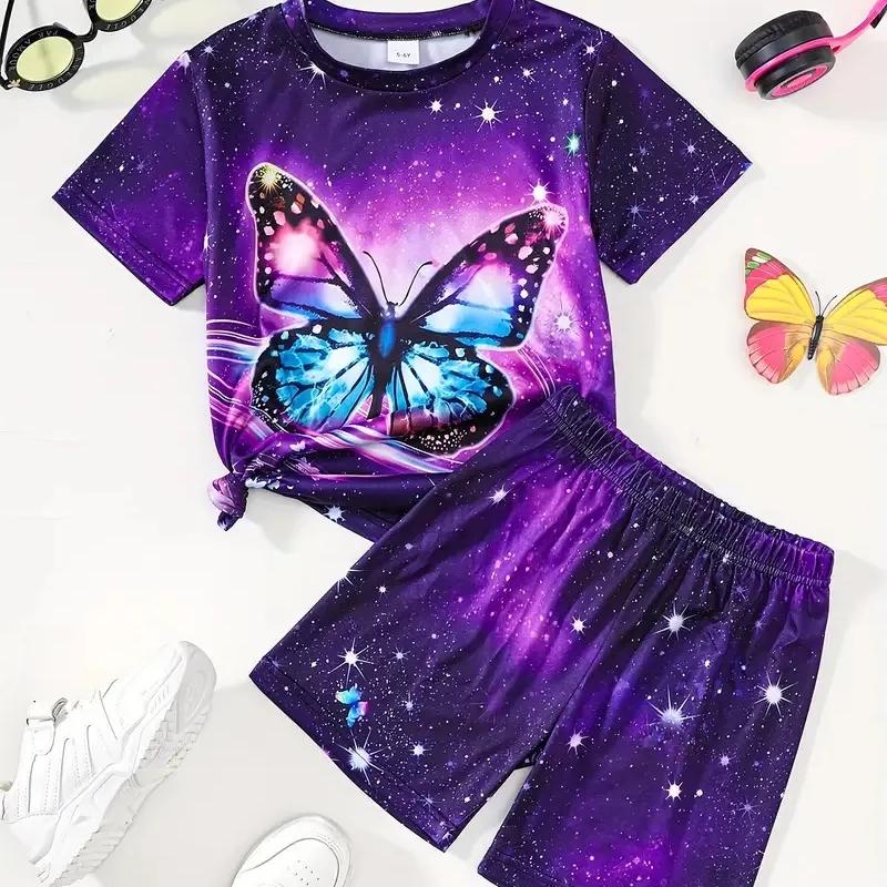 Sommer Mädchen Casual Graffiti Sonnenblume Grafikdruck Kurzarm T-Shirt Shorts Set 2-teilige Kinderkleidung 160