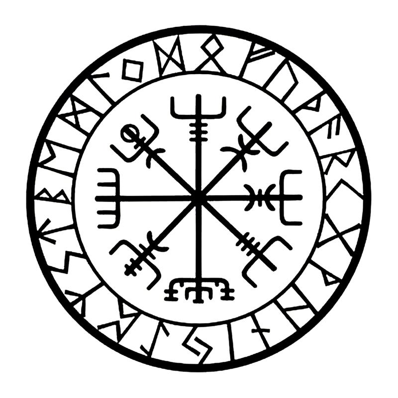 CK20807# Wikinger-Schutz, Runen, Vegvisir, Kompass, Meval, Autoaufkleber, Vinyl-Aufkleber, wasserfeste Dekoration 15x15cm schwarz