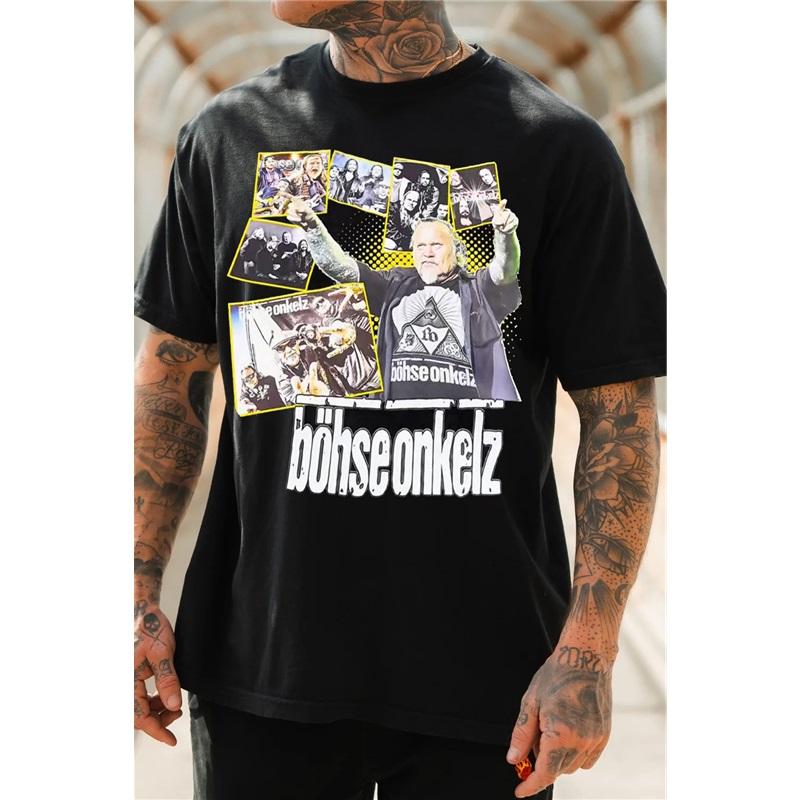 Band-T-Shirts × Vintage Böhse Onkelz Vintage 90er Rockband-T-Shirt Tour-T-Shirt Größe Onkelz Global Tour T-Shirt Street Hip Hop Oversized Y2k Freizeitkleidung 4XL schwarz