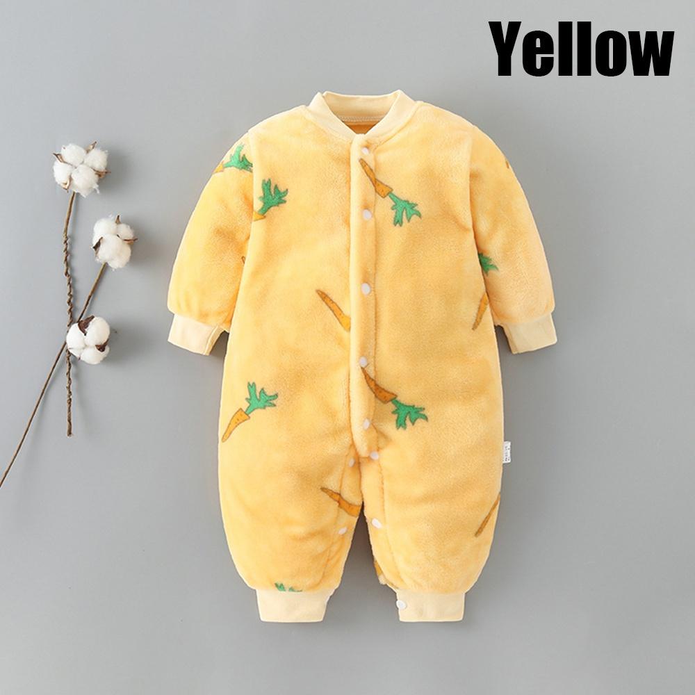 Babykleidung Kleidung Frühling, Herbst und Winter Verdickte Baby-Männer und Frauen Korallenflanell Warme einteilige Kleidung Pyjamas 80cm gelb