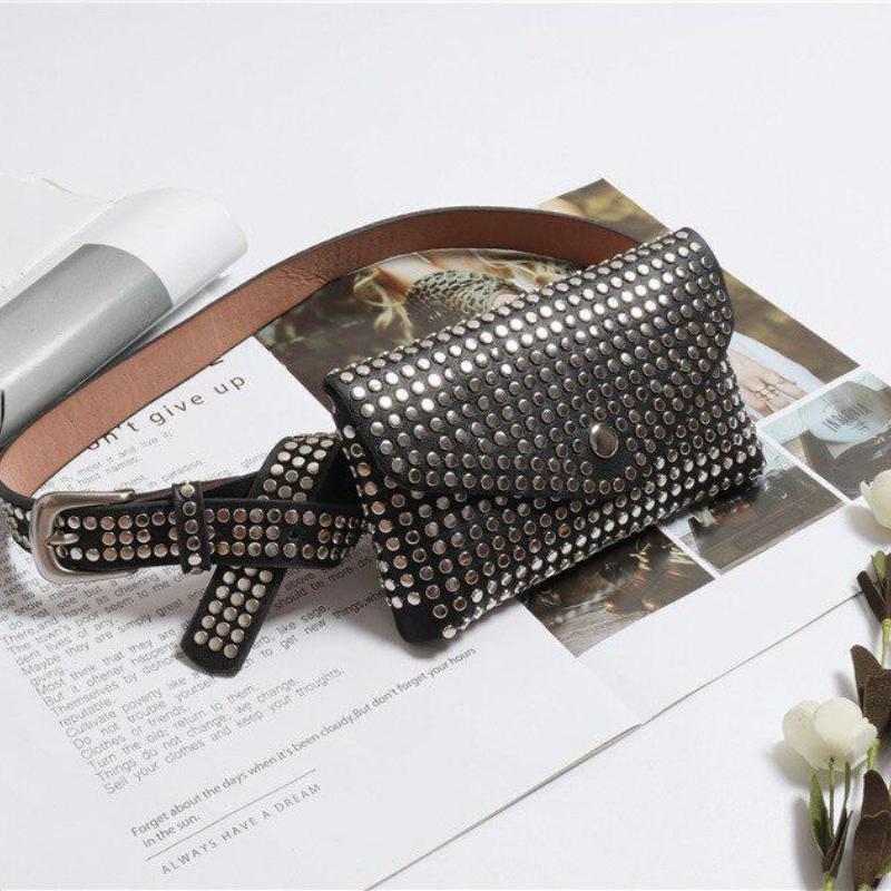 Pack Luxus Designer Fanny Pack Kleine Frauen Taille Tasche Handy Tasche Punk Gürtel Tasche Geldbörse Schwarz Gothic schwarz