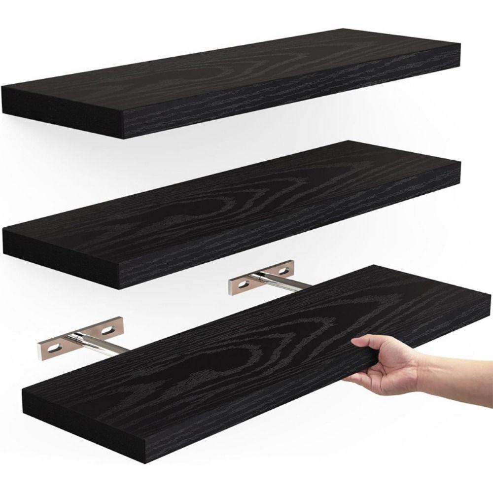 Unsichtbare Halterungen Schwebende Regale Holz-Ausstellungsständer Pflanzenständer Haushalt Black-3pcs