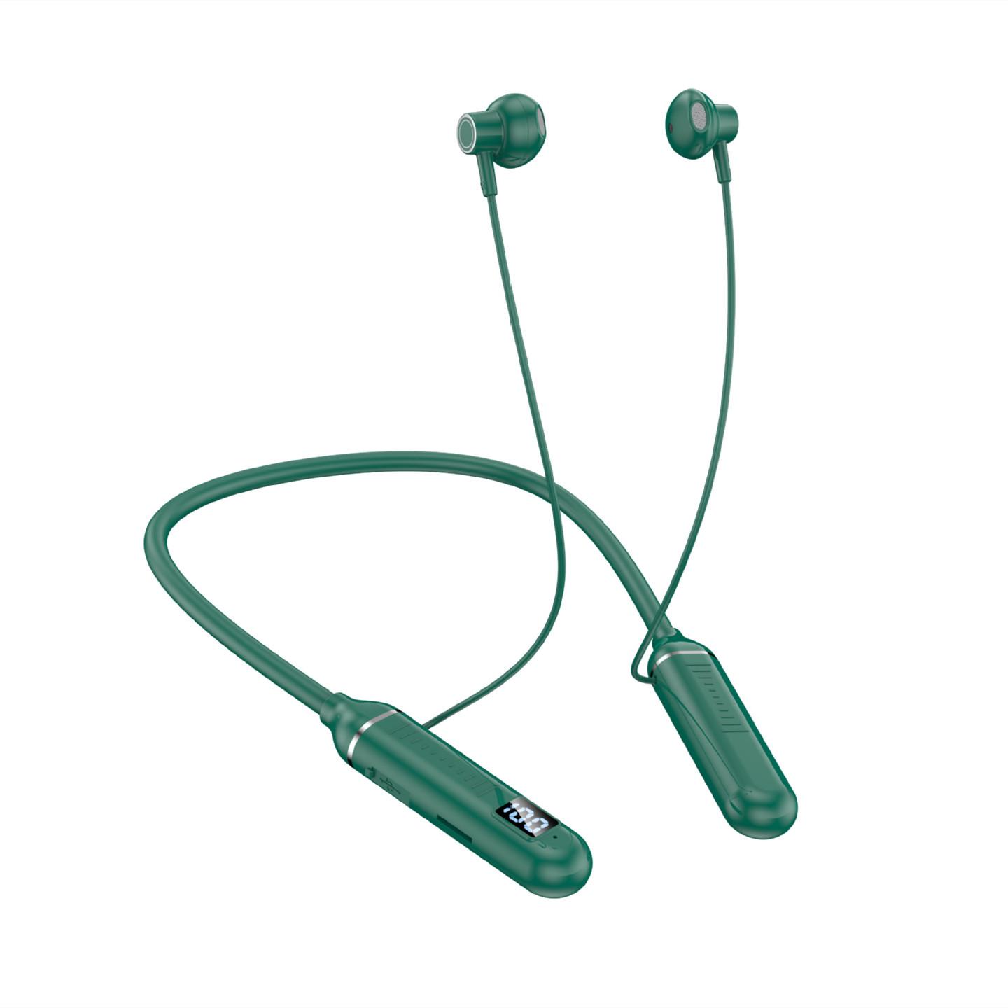 Bluetooth-Kopfhörer zum Aufhängen am Hals, Stromanzeige, kabelloses Bluetooth-Headset zum Aufhängen am Hals, Sport-Kopfhörer mit zwei Akkus und extrem langer Standby-Zeit grün