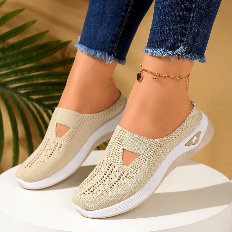 Atmungsaktive Strick-Slipper für Damen, leichte Halbschuhe, bequeme Laufschuhe für alle Jahreszeiten, lässige Outdoor-Sommerschuhe für Damen 37