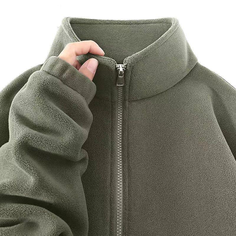 High-End Polarfleece-Jacke Lässig Verdickt Doppelseitiges Fleece Herren und Damen Stehkragen Hübsch Allround Übergröße Jacke M grün