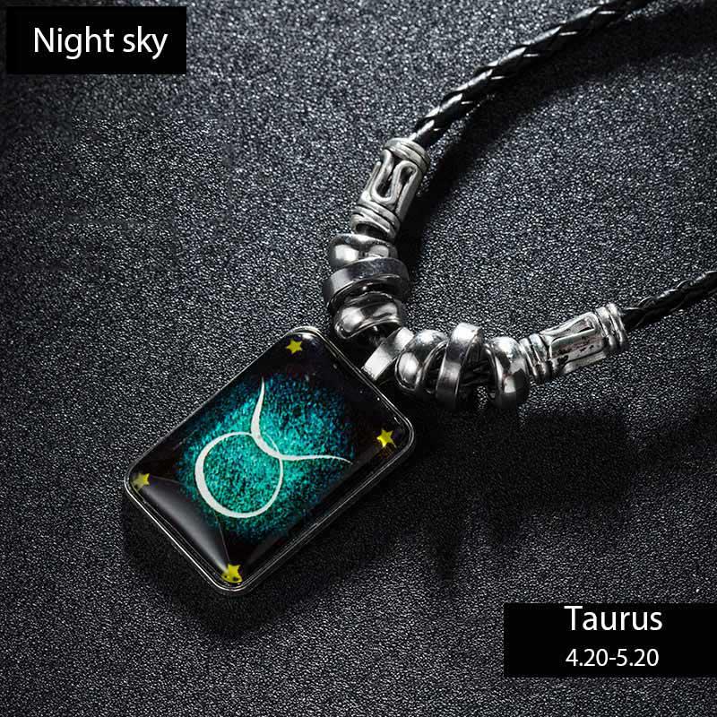 Sternzeichen-Halskette für Männer, männliche Halskette, coole Leder-Halskette, Sternbild, Valentinstag, Geburtstagsgeschenk Taurus