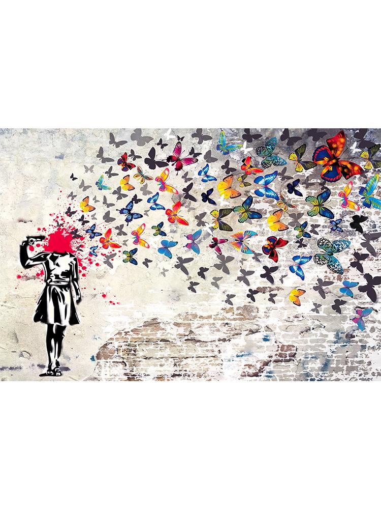 Street Graffiti Kunst Banksy Sexy Lippe Kopf Schuss Schmetterling Mädchen Selbstmord Poster Leinwand Malerei Wand Kunst für Wohnzimmer Home Decor 40x50cm No Frame