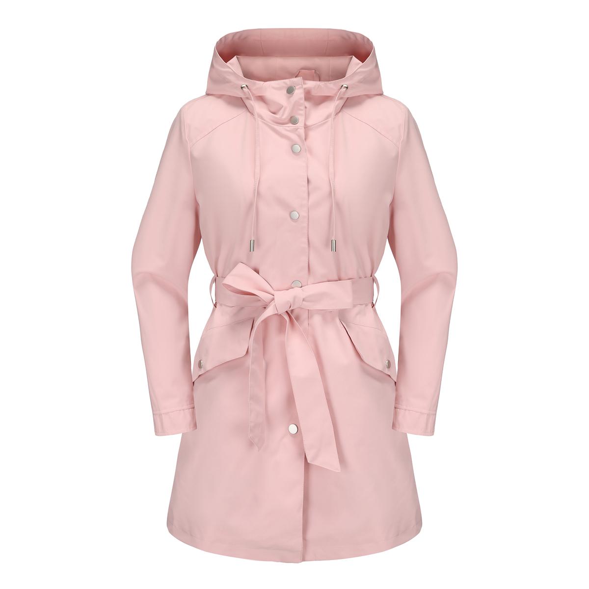 Damen Windjacke mit Kapuze, Polyester, wasserdicht, Trenchcoat, dünn, locker, mit Gürtel, zum Zuknöpfen, Windjacke, Frühling/Herbst, Outdoor-Kleidung, lange Jacken M rosa
