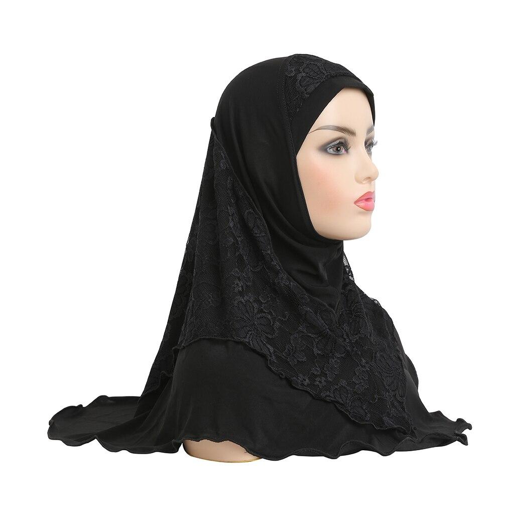 Muslim Hijab Spitze Islamischer Schal Kopfwickel Beten Schals Damen Kopfbedeckung schwarz