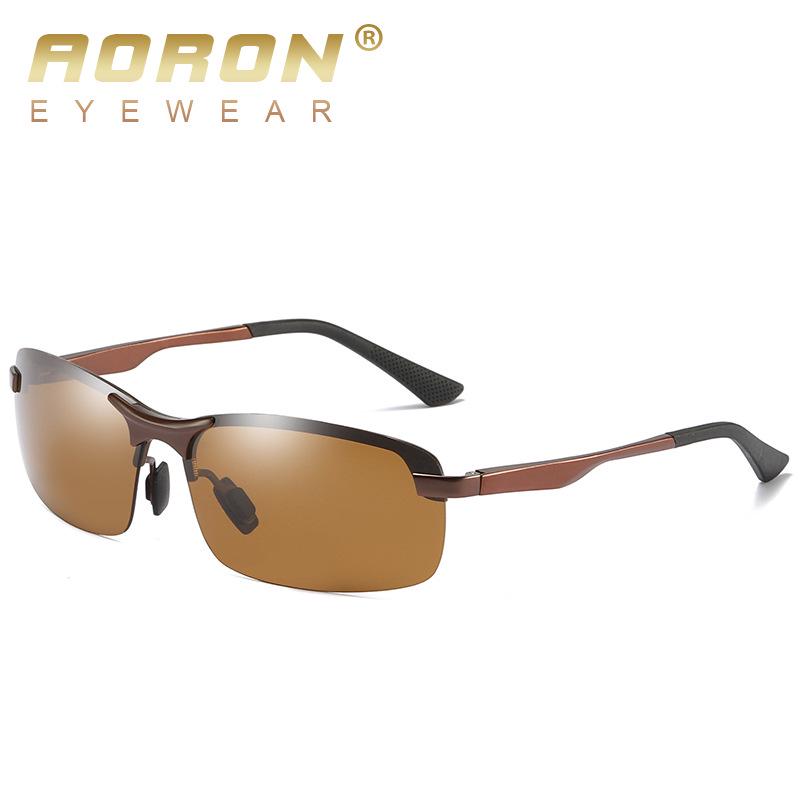 AORON Modische polarisierte Sonnenbrille, klassische rechteckige Sonnenbrille, Aluminiumrahmen, UV400, blendfreie Brille für Herren