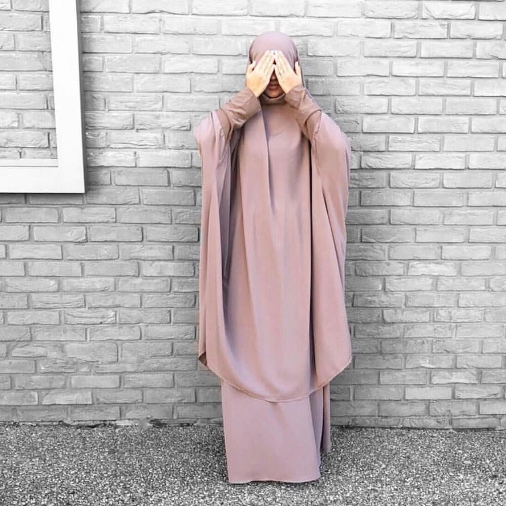 Lockere Robe, muslimisches Kleid, türkisch-islamische Kleidung, Set mit Maxikleidern für Frauen, einfarbig, langärmelige Kleidung one size rosa