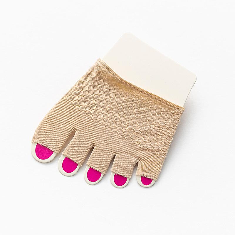 Damensocken, halblang, für Schuhe mit hohen Absätzen, Socken mit Ärmeln, unsichtbare Socken, Fünf-Finger-Socken, Sommersandalen, offene Zehensocken Open Toe beige