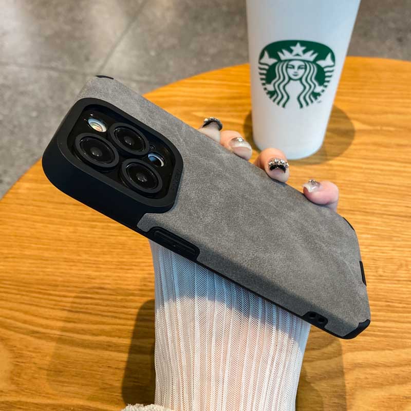 Modische Hülle für iPhone 14 13 12 11 Pro Max Plus XR XS Max X 7 8 Plus SE 2020 Fellleder Volllinsenschutz Hüllen Abdeckung For iPhone 14Pro Max dunkelgraue