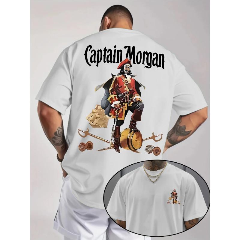 Herrenmode Sommer Bequemes Rundhals-T-Shirt, Lässig Sport Kurzarm, Captain für MORGAN Buchstaben Grafikdruck Kurzarm Top M weiß