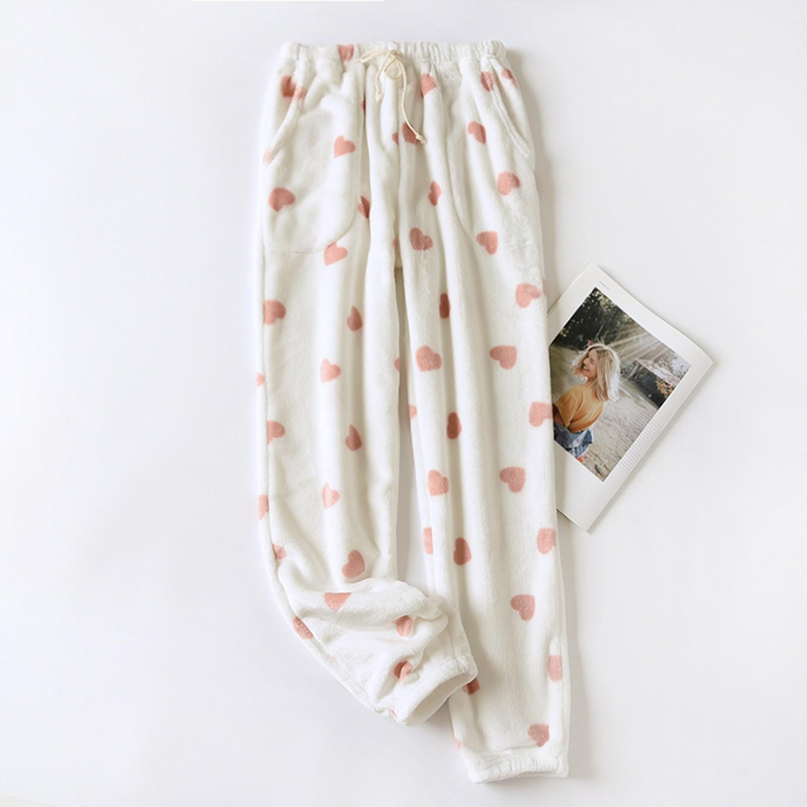 Damen Thermo-Fleece-Pyjama mit Taschen, warme Freizeithose, Home-Pyjama-Hose XXL weiß