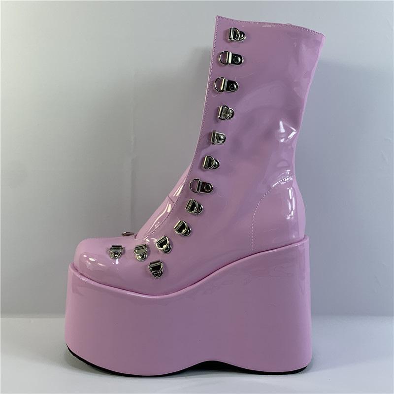 Rosa Lässige Flachboden Wasserdicht Tisch High-Top Spot Niedrigschaft Muffin Schuhe Einfarbig Runde Spitze Einzelne Schuhe Modische Super High Heels YKC 34 rosa
