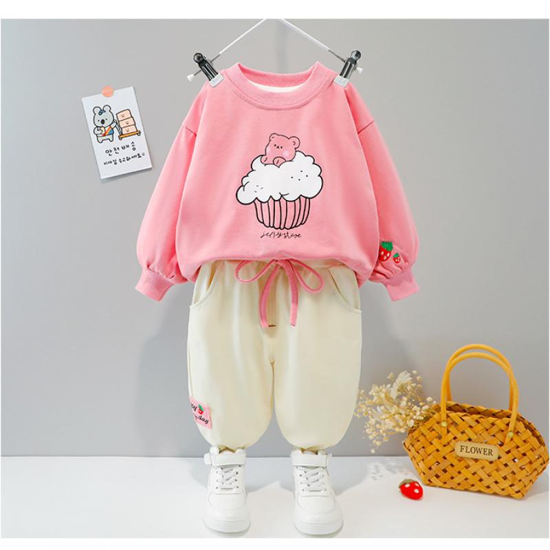 Kleinkinder Kinderkleidung Mädchen Langarm Set Frühling Herbst Cartoon Print Sweatshit und Hose Sportanzug Trainingsanzug Kleinkind Kleidung Outfit für 2-10 Jahre 90 rosa