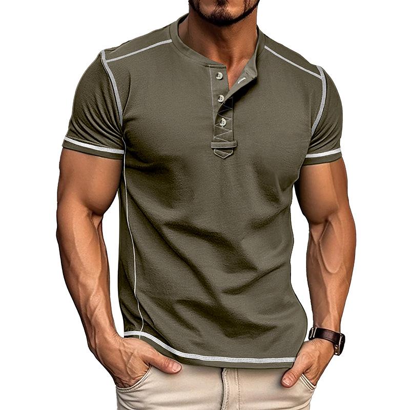Kurzärmelige Henley-Shirts für Herren, Sommer-T-Shirts mit Knopfleiste, lässiges Basic-T-Shirt, einfarbige T-Shirts, weiche und bequeme Oberteile, klassische Passform, T-Shirt für Männer S armee grüne