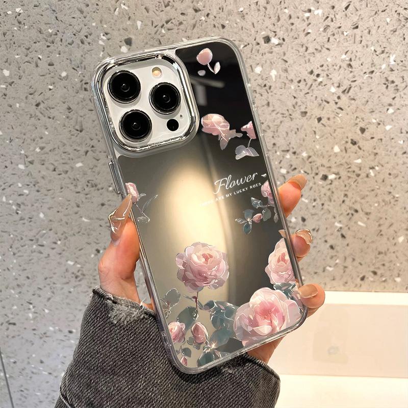Rose Blume Telefon Fall Für iPhone 16 Pro Fall Funda iPhone 13 11 12 14 15 Pro Max Plus XR X XS Stoßfest Make-Up Spiegel Abdeckung For iPhone 13 Pro