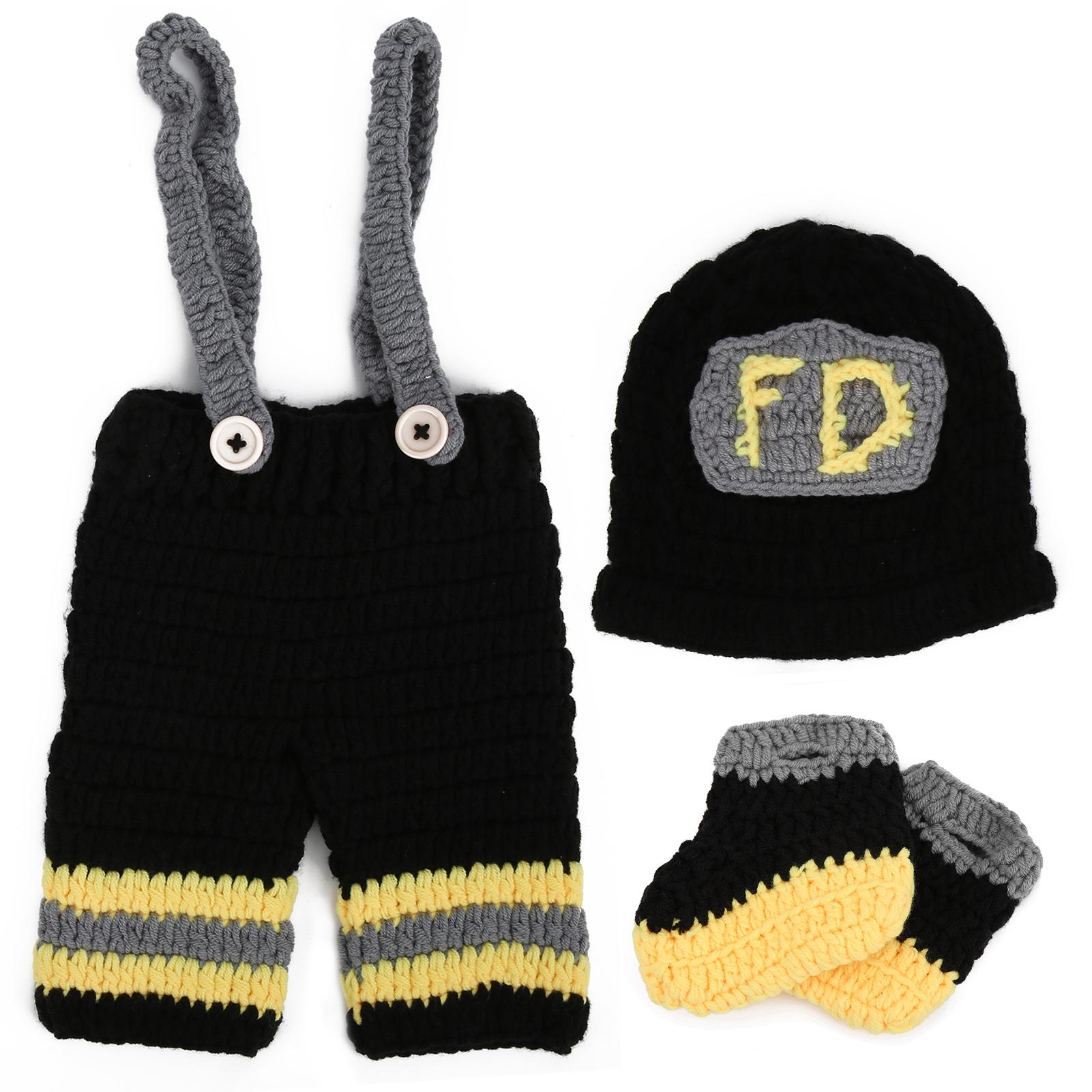 Baby Fotografie Requisiten Feuerwehrmann Hüte Hosen Outfit Häkelnadel Gestrickte Neugeborenen Kostüme