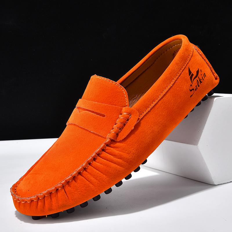 Hochwertige Damenschuhe Leichte Leder-Mokassins Handgefertigt Bequeme Mode-Sneaker Mutter Krankenschwester Ballerinas Weiches Gehen 2025 Neu 39 orange