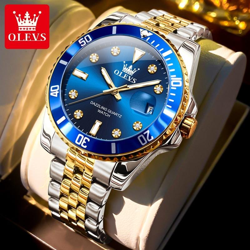 OLEVS Herrenuhr Luxus Original Quarzuhr Trendy Fashion Brand Automatik Datum Wasserdicht Herrenuhr gold/blau