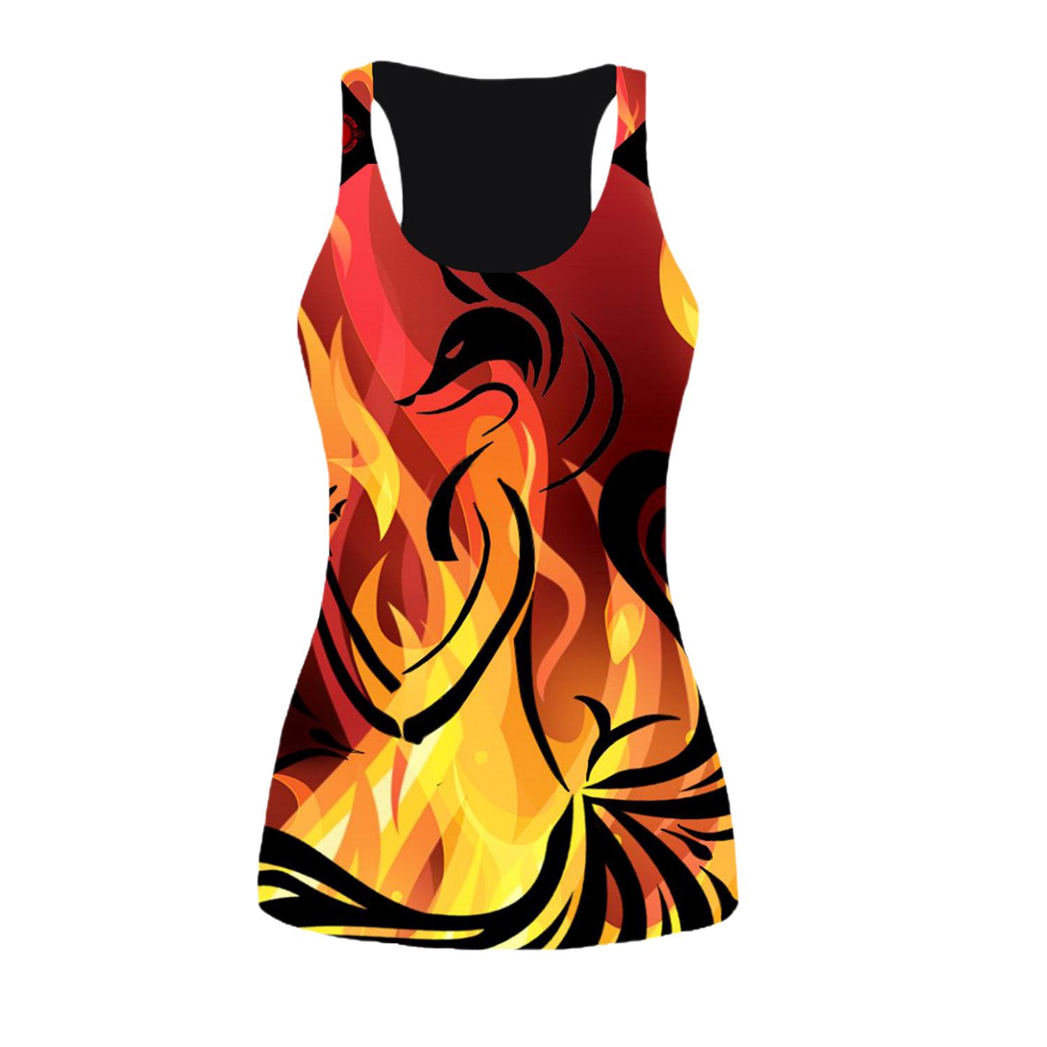 3D-Druck-Tiger-Tanktops für Damen, Workout, Yoga, Fitnessstudio, Flammen-Phoenix, bedruckt, Sommer-Sport-Shirts, Übergrößen-Westen für Damen L rot