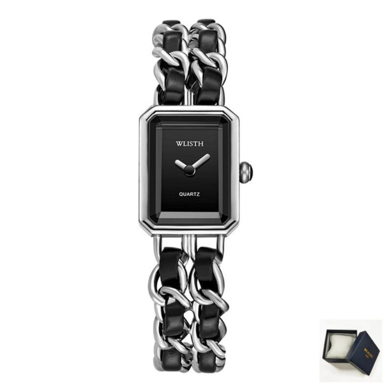 Damen Armbanduhren Luxus Damen Leder Edelstahl Gewebtes Uhrenarmband Quarz Armbanduhren Uhr Damen Kleid Uhren silber