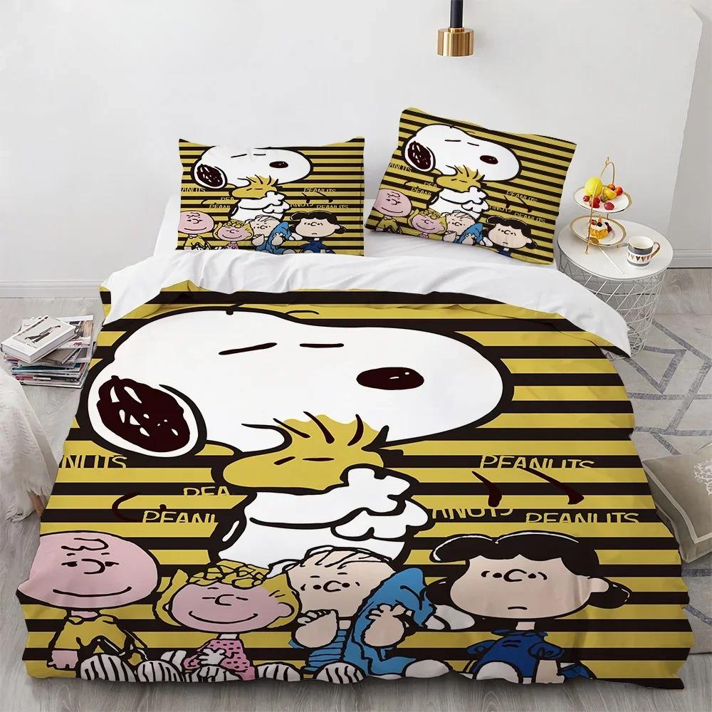 Snoopy Kinder Mikrofaser Bettbezüge 3-teilig für Jugendliche Erwachsene Bettbezug Cartoon Comics Bettwäsche mit Reißverschluss Geschenkbezug 155x220CM