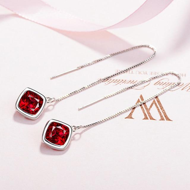 Elegante Geometrie Smaragd Ohrringe Rubin Silber 925 Schmuck Einfache Edelsteine Ohrringe für Frauen Accessoire rot