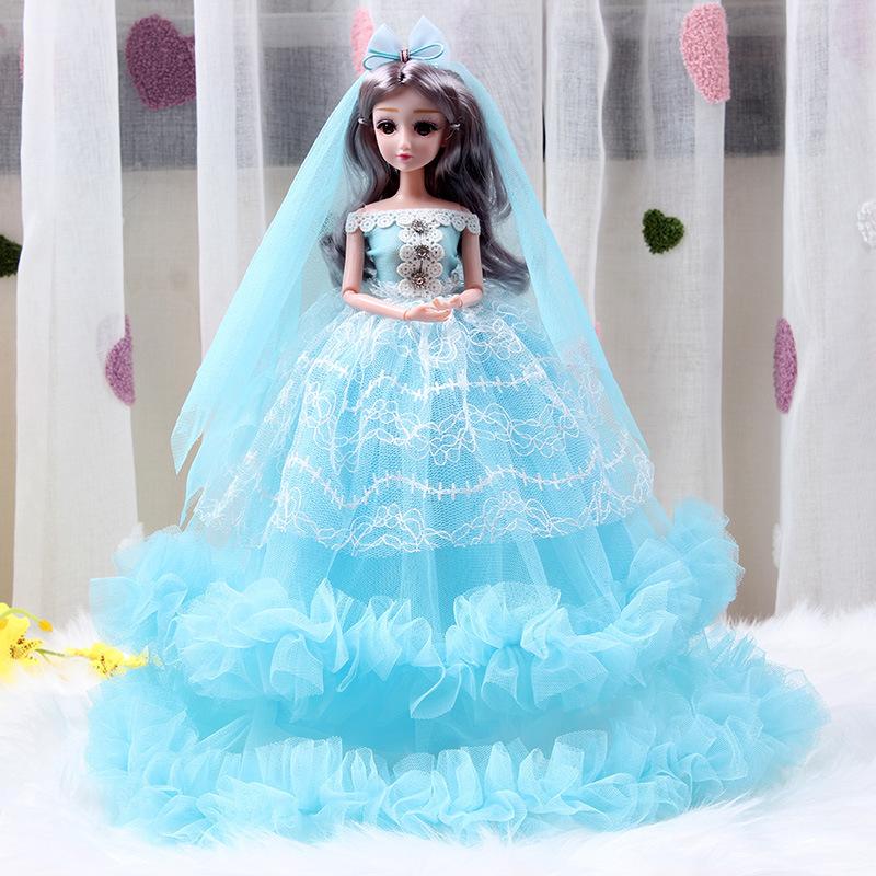 45cm Prinzessin Puppe Kleidung Schleppendes Hochzeitskleid Kinder Geschenk Mode Spielzeug Zubehör Hause Dekoration blau