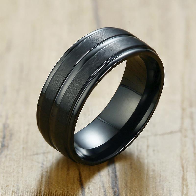 Vnox 6/8mm Schwarzer Ring für Männer Frauen Rille Regenbogen Edelstahl Eheringe Trendige Bruderschaftsringe Lässiger Herrenschmuck 12 gray