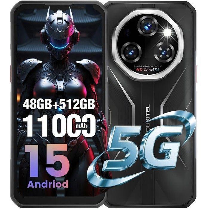 Robustes 5G Smartphone OUKITEL WP55 Pro 48GB+512GB 6.6 11000mAh Unzerbrechliches Mobiltelefon 108MP Android 15 Dual-SIM/NFC Schwarz schwarz